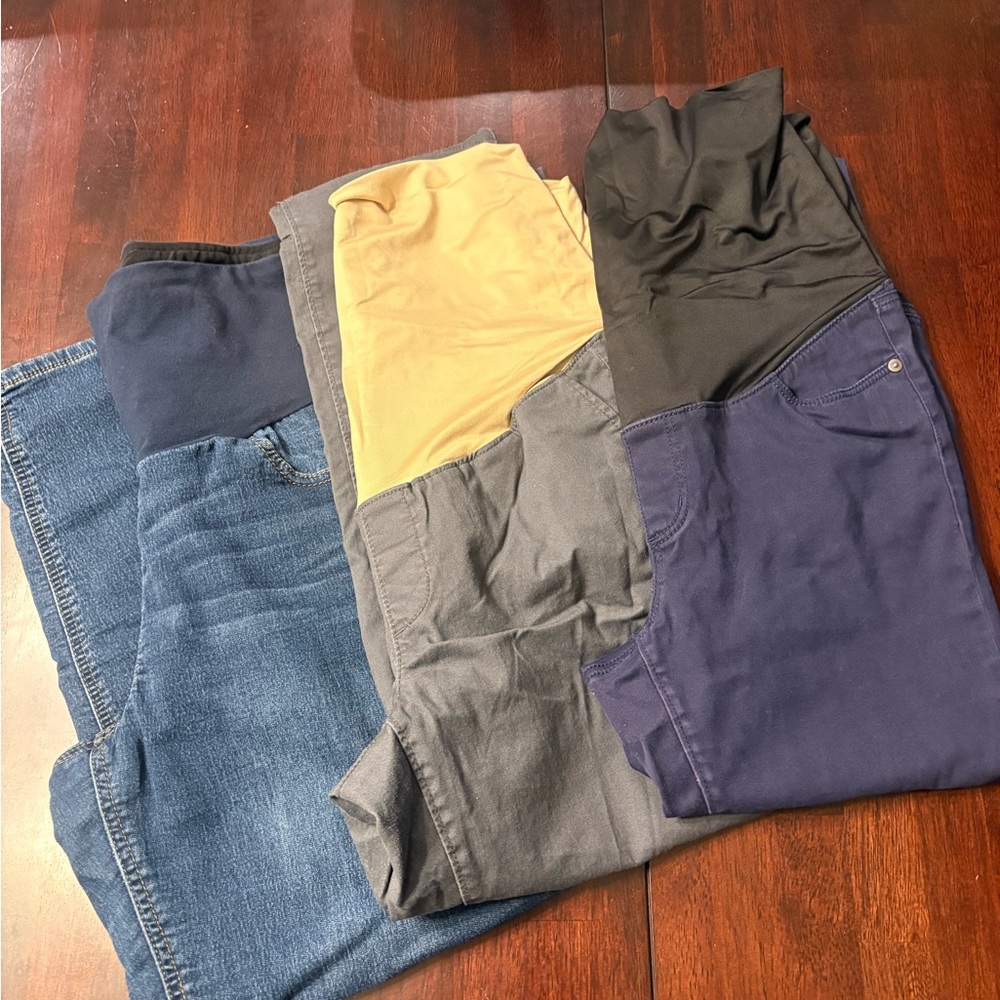 Set of Maternity Pants in Navy, Jeans, and Gray